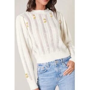 Sugarlips Floral Embroidered Pointelle Sweater